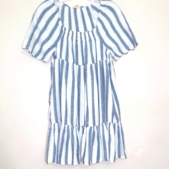 a.n.a Dresses & Skirts - Milkmaid House Dress Verticle Striped Midi Shirred Ruffeled Tiered Off Shoulder